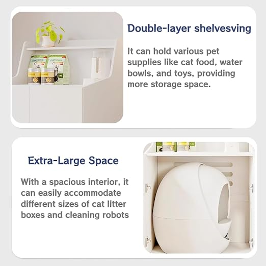 Large Cat Litter Box Enclosures,Litter Robot Enclosure,Hidden Litter Box Furniture,Hidden Cat Washroom Furniture with Door,Kitty Litter Box Furniture with Hidden Storage As Sideboard Cabinet