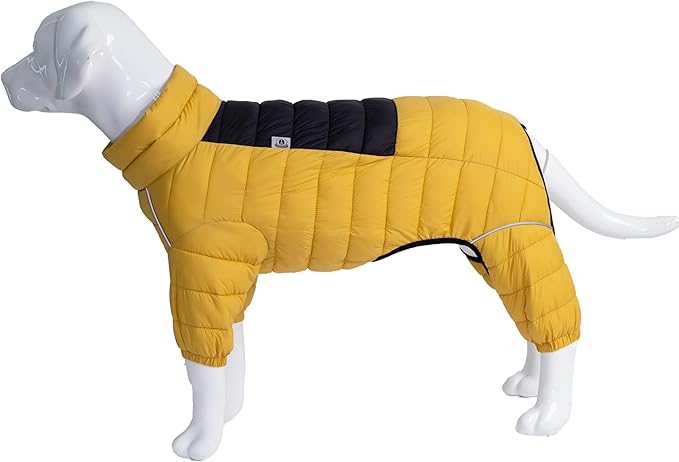 Lovelonglong Dog Coat Dog Warm Jacket, 4 Legs Covered Waterproof Windproof Reflective Warm Dog Vest, Zippered Adjustable Outdoor Dog Snow Jacket for Small Medium Large Dogs Yellow S