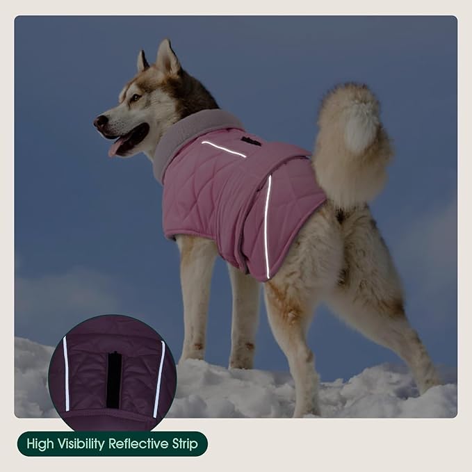 Kuoser Dog Coat, Extra Warm Dog Jacket Windproof Dogs Cold Weather Coats for Small Dogs, Fleece Lining Turtleneck Doggy Snowsuit Reflective Adjustable Pet Winter Clothes Christmas, Pink S