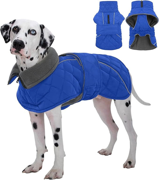 Kuoser Dog Coat, Super-Warm Dog Jacket Windproof Dogs Cold Weather Coats for Extra Large Dogs, Fleece Lining Turtleneck Puppy Snowsuit Reflective Adjustable Pet Winter Clothes Christmas, Blue 3XL