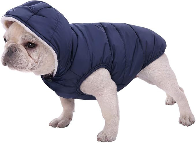 Fleece Hoodie, Windproof Waterproof Coat, Winter Warm Jacket, Cold Weather Pet Apparel Clothes Vest for Small Medium Large Dogs (S, Blue)