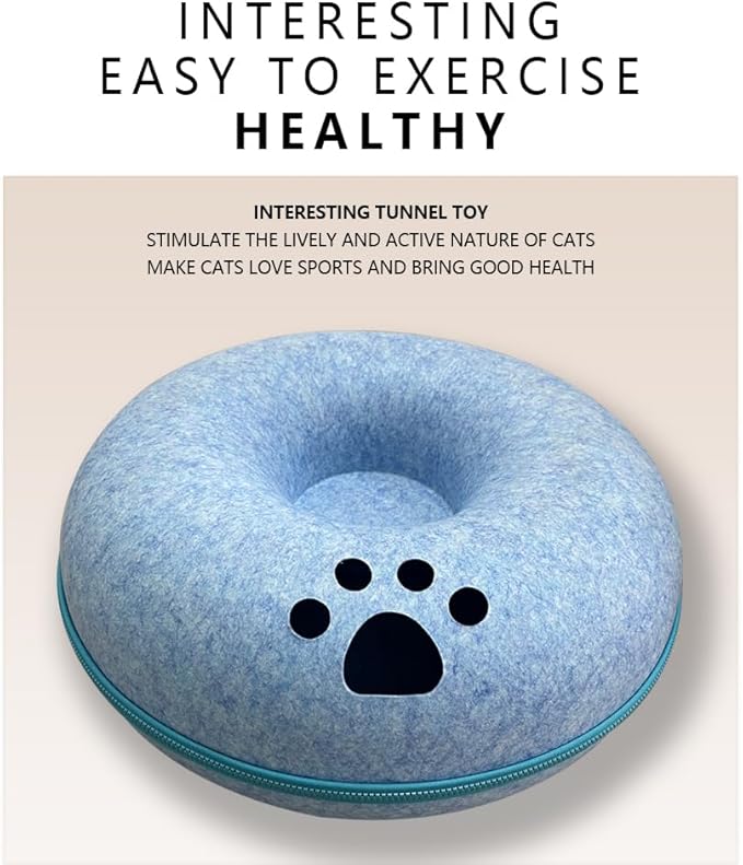 Tunnel nest, Donut nest, Fun Ventilation peep Hole, Detachable Zipper cat Bed, Felt Washable, All Season Universal cat Bed Suitable for Cats (Sky Blue, Small)