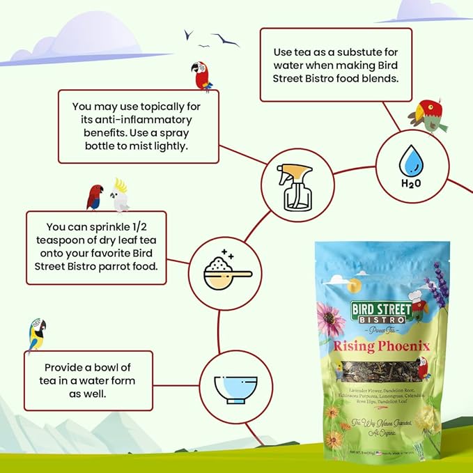 Parrot Tea 3oz - Parakeet & Cockatiel Food Vitamin Substitute - Bird Health Supplies - Bird Food Topper