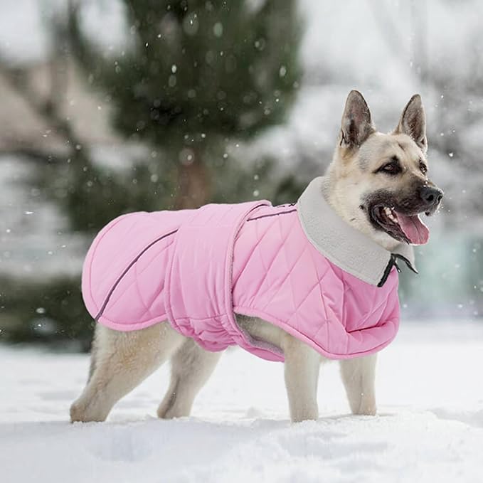 Kuoser Dog Coat, Extra Warm Dog Jacket Windproof Dogs Cold Weather Coats for Medium Dogs, Fleece Lining Turtleneck Puppy Snowsuit Reflective Adjustable Pet Winter Clothes Christmas, Pink M