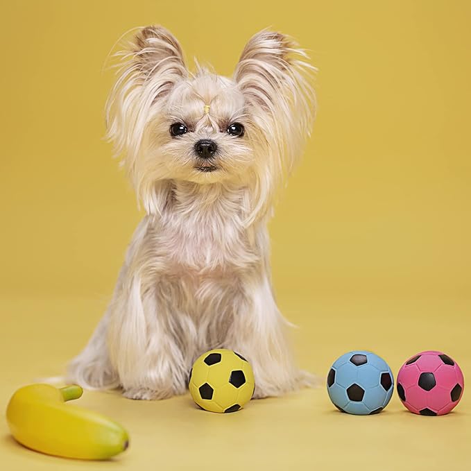 Squeaky Dog Ball, Soft Latex Rubber Squeaky Dog Toys for Small Dogs Puppies, Cute Bounce Squeak Toys Play Fetch Soccer Ball