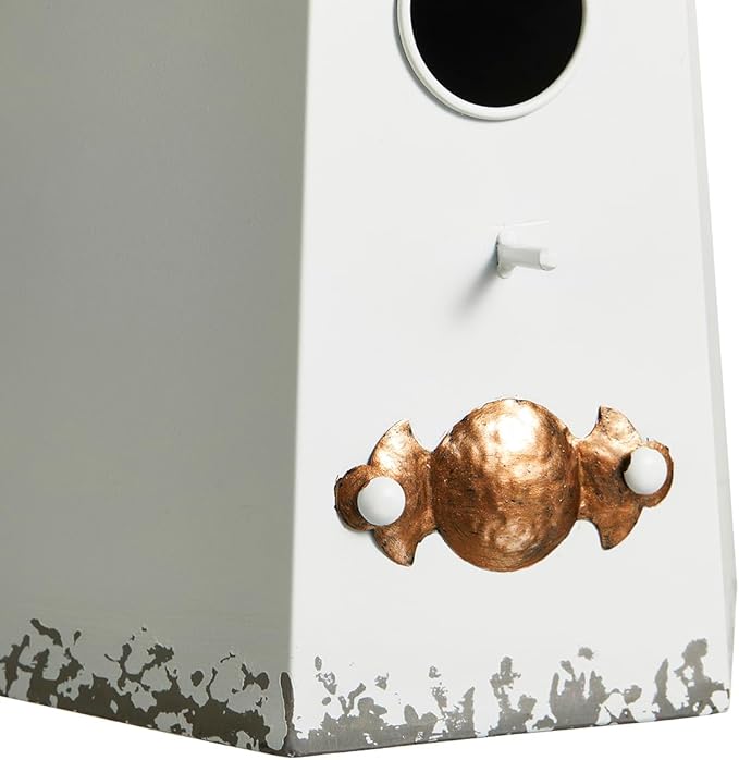 Glitzhome 24" H Metal Hanging Birdhouse for Outdoors, Farmhouse Pagoda Painted Decorative Bird House with Bell Roof for Bluebird Wren Chickadee Sparrow Bird Nest Box for Garden Patio, Washed White