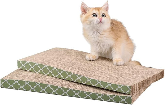 Cat Scratcher Cardboard Scratching Pads Scratch Lounge Bed with Catnip 3PCS Reversible Corrugated Cardboard with Scratch Box (17.1" L*8.1" W*2.2" H)