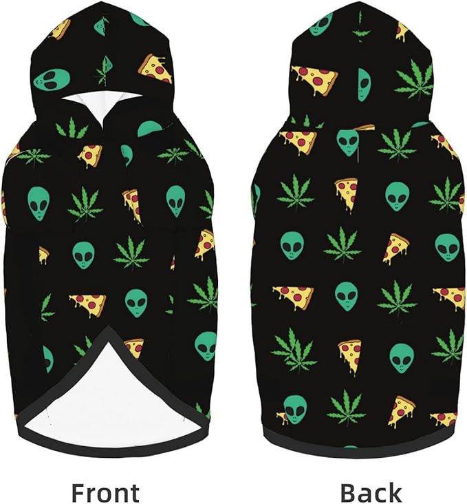 Pizza Weed Leaf Dog Hoodies，Dog Clothes with Pocket and Hat Winter Clothes Sweaters for Medium Large Dogs Girl Boy Pets' Clothes Outfits