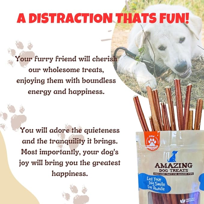 Amazing Dog Treats - Bully Sticks for Small Dogs (6 Inch Junior - 100 Count) - Premium Thin Bully Sticks for Dogs - High Protein, Grass Fed, Additive Free