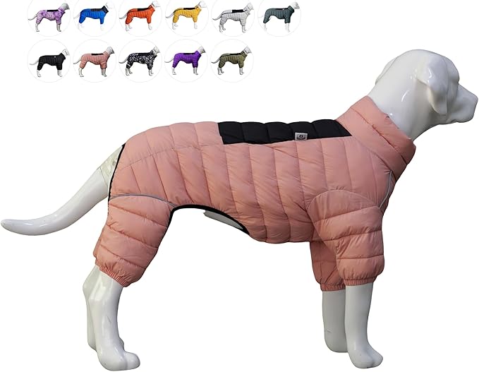Warm Dog Coat, 4 Legs Covered Waterproof Windproof Reflective Vest, Zippered Adjustable Outdoor Snow Jacket for Small Medium Large Dogs, Lotus Pink XL