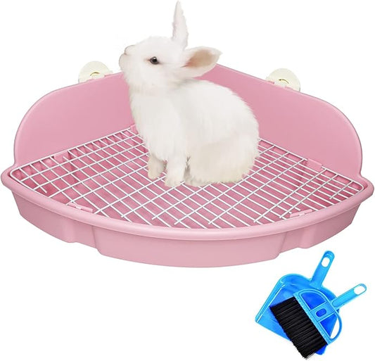 PINVNBY Large Rabbit Litter Box Small Animal Cage Toilet Pet Potty Bunny Corner Litter Box Trainer Bigger Pan Fan Shape Litter Box for Adult Ferret Guinea Pigs Chinchilla Galesaur (Pink)