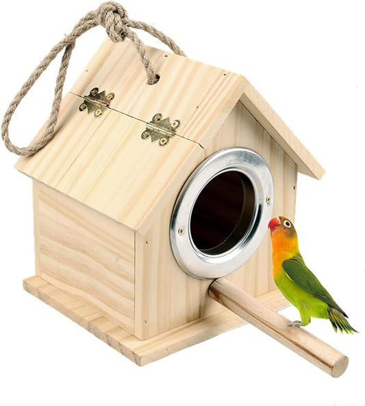Tfwadmx Wooden Bird House Hanging Birdhouse for Outside Wooden Nests Box Garden Patio DIY Decorative for Wren Swallow Sparrow Hummingbird Finch Throstle (M)