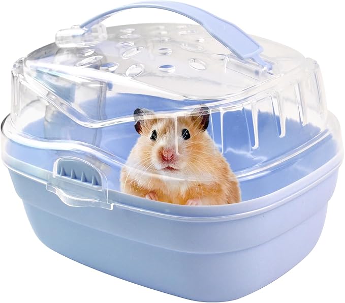 Hamster Carrier Cage with Water Bottle,Portable Hamsters Travel Cage Plastic Guinea Pig Carrying Cases Small Animal Carry Cage for Dwarf Hamsters Chinchillas Hedgehog Mouse(Blue)