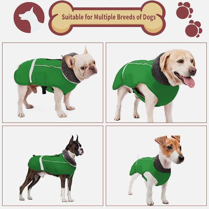 Doglay Dog Coat, Waterproof Dog Jacket Pet Winter Coat for Cold Weather with Thicken Furry Collar, Reflective Puppy Winter Jacket Warm Fleece Lining for Small Medium Large Pets