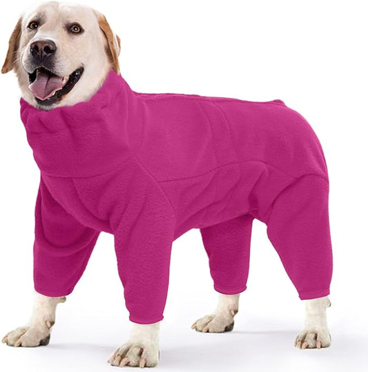 ROZKITCH Dog Winter Coat Soft Fleece Pullover Pajamas, Pet Windproof Warm Cold Weather Jacket Vest Cozy Jumpsuit Apparel Outfit Clothes for Small Medium Large Dog Walking Hiking Sleep Pink L