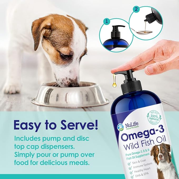 Liquid Fish Oil for Dogs with Omega 3, 6 & 9 Fatty Acids, Wild Caught from Iceland, Skin and Coat Supplement for Shedding, Itchy Skin, Allergies, Brain and Heart Health, Rich in EPA + DHA - 32 oz
