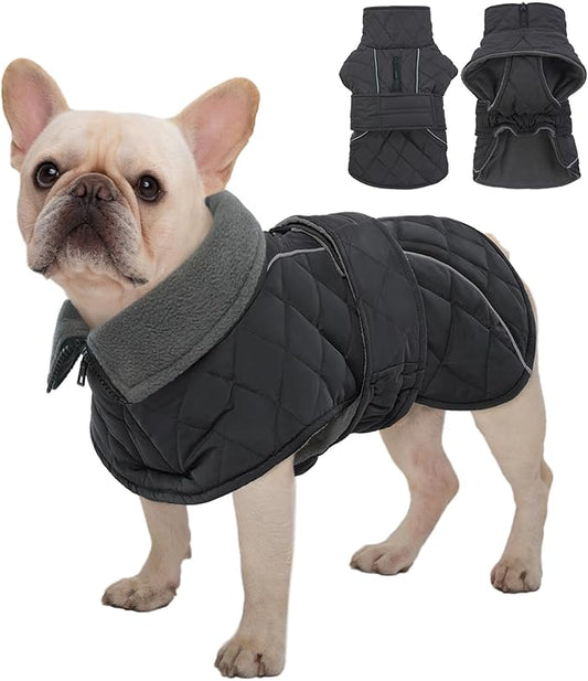 Kuoser Extra Warm Dog Jacket Windproof Cold Weather Coats for Medium Dogs, Fleece Lining Turtleneck Dog Coat Quilted Pet Christmas Winter Snow Suit with Reflective Strips, Dark Grey M