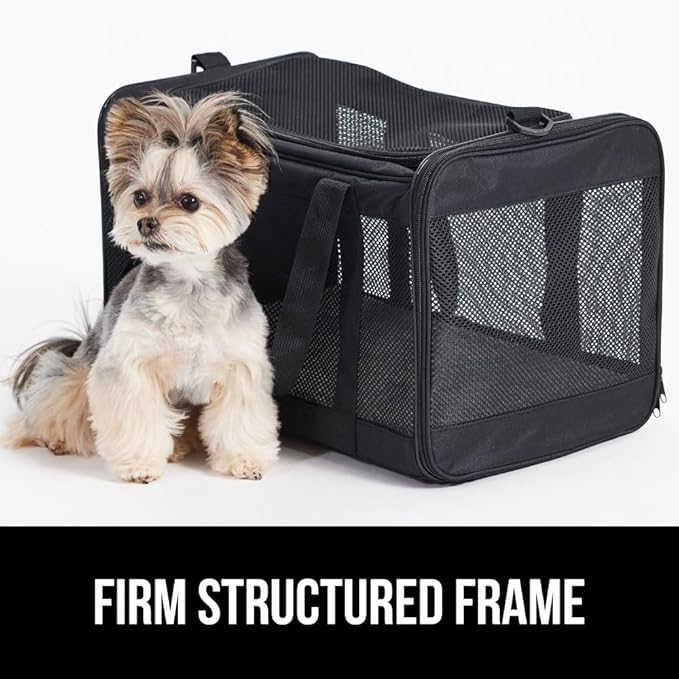 GORILLA GRIP Cat Carrier Travel Bag Up to 15 Lbs, Soft Collapsible Small Dog Carriers, Top and Side Entry Breathable Mesh, Grip Feet on Underside, Cozy Washable Waterproof Pad, Portable Kennel, Black