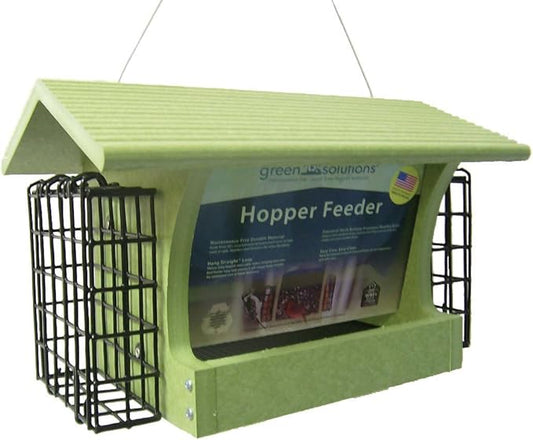 Birds Choice Hopper Bird Feeder with Suet Cages Medium Recycled Plastic Hanging Bird Feeder 3 Pound Seed Capacity & 2 Suet Cakes Made in USA