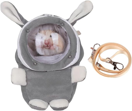 Sugar Glider Bonding Pouch Bonding Pouch Carry for Rat Syrian Hamster Hedgehog Small Pocket Pets, Gerbil Travel Bag Cute Bunny-Shaped Outing Bag with Large Transparent Window (Dark Grey,Small)