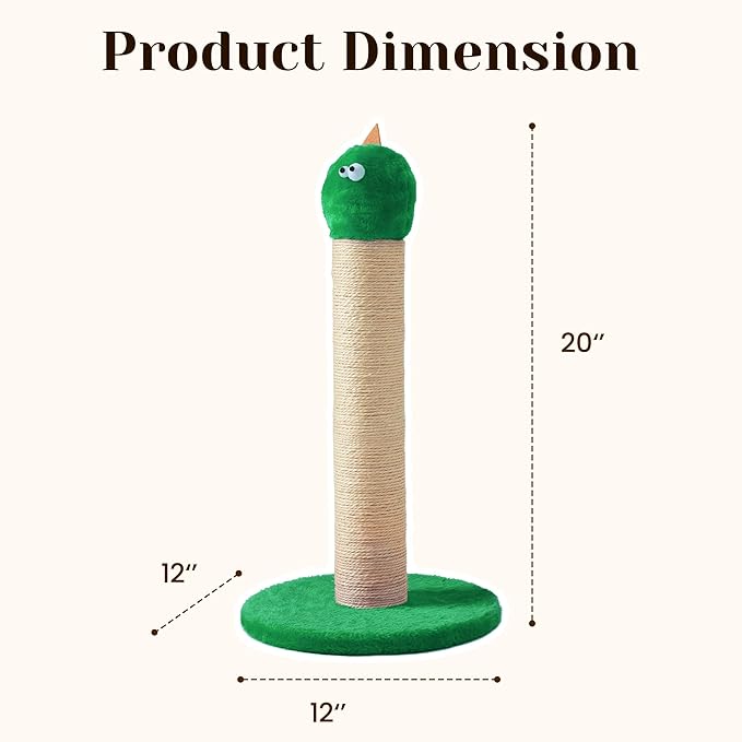 Cat Scratching Post, 22-Inch Tall Sisal Scratcher, Heavy-Duty Cat Climbing Stand for Indoor, Kittens & Large Cats, Green