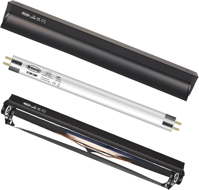 T8 UVB Reptile Light Kit, 15W UVB Light Fixture and 10.0 UVB Lamp Bulb Kit, for Desert-Dwelling Reptiles, Bearded Dragon UVB Light 18 inches