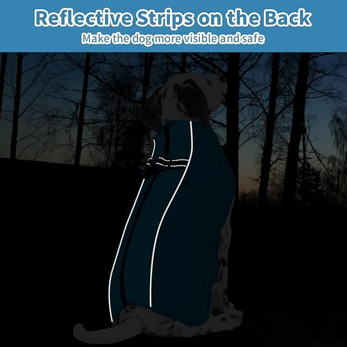 IDOMIK Warm Dog Coat with Harness Built-in, Thick Fleece Dog Winter Jacket with High Collar&Zipper, Waterproof Reflective Dogs Cold Weather Coats for Extra Large Dogs, Pet Snow Jacket Vest(Blue,3XL)