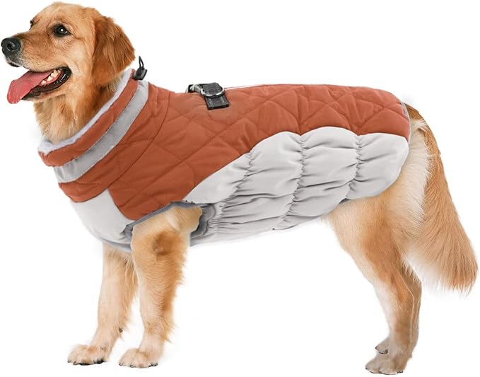 Lelepet Dog Coat Warm Dog Winter Coat Waterproof Dogs Jacket with Harness Built in Reflective Pet Fleece Vest Zip-Up Cold Weather Coats for Extra Large Dogs Turtleneck & Windproof Coats Great Dane 3XL