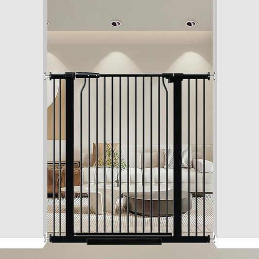 41" Extra Tall Baby Gate With Door, 29.6-40.5 In Wide Dog Gates for Doorways Stairs, Walk Through Large Pet Gate Indoor, Pressure Mounted Child Safety Gates for Kids Puppy Doggie Metal Black