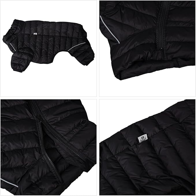 Lovelonglong Dog Coat Dog Warm Jacket, 4 Legs Covered Waterproof Windproof Reflective Warm Dog Vest, Zippered Adjustable Outdoor Dog Snow Jacket for Small Medium Large Dogs Black S