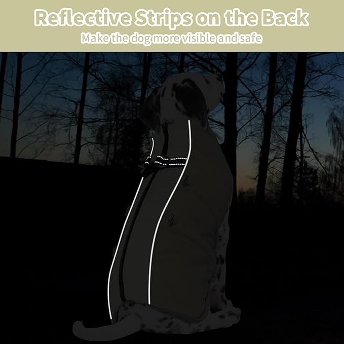 IDOMIK Warm Dog Coat with Harness Built-in, Thick Fleece Dog Winter Jacket with High Collar&Zipper, Waterproof Reflective Dogs Cold Weather Coats for Large Dogs, Pet Snow Jacket Vest(Apricot,L)