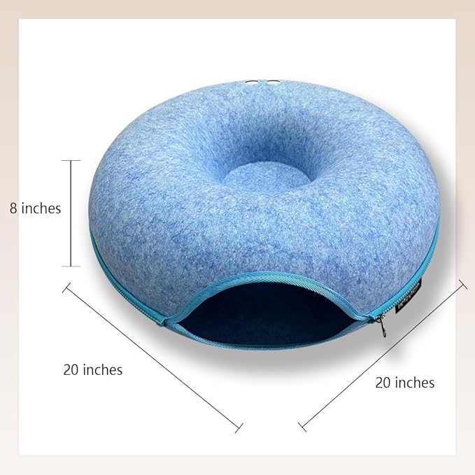 Tunnel nest, Donut nest, Fun Ventilation peep Hole, Detachable Zipper cat Bed, Felt Washable, All Season Universal cat Bed Suitable for Cats (Sky Blue, Small)