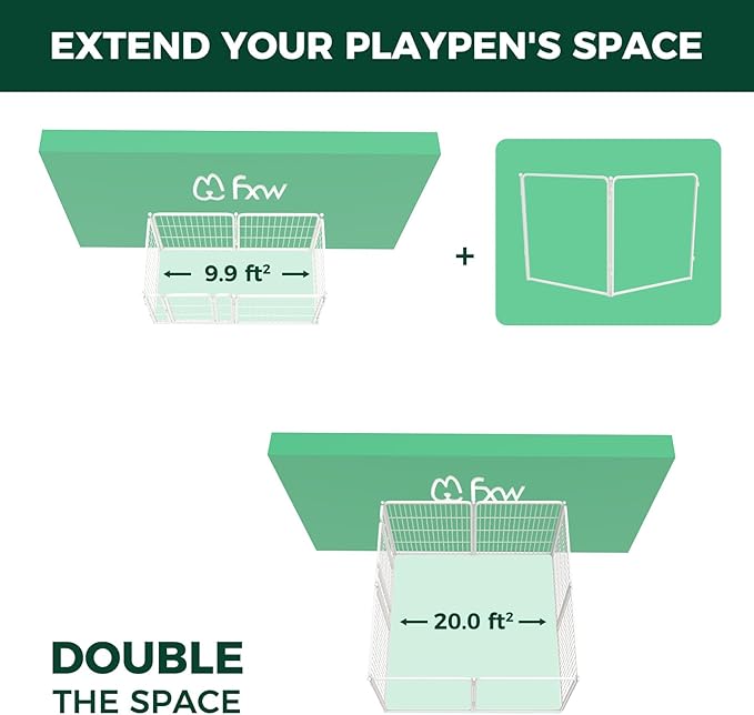 FXW Homeplus Unleashed Indoor Dog Playpen - Stress-Free and Safe Play, Heavy Duty 32 Inch 2 Acrylic Panels Dog Pen for Small and Medium Dogs, White│Patented