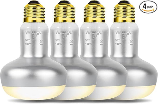 WACOOL 4 Pack Heat Lamp Bulbs for Reptiles, 100W Intense Basking Spot Lights, Simulate Daytime Sunshine Heat Bulbs, UVA Daylight Heat Lamp for Bearded Dragon, Lizard, Turtle, Tortoise, Gecko