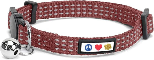 Pawtitas Reflective Cat Collar with Safety Buckle and Removable Bell Cat Collar Kitten Collar Brown Cat Collar One Size