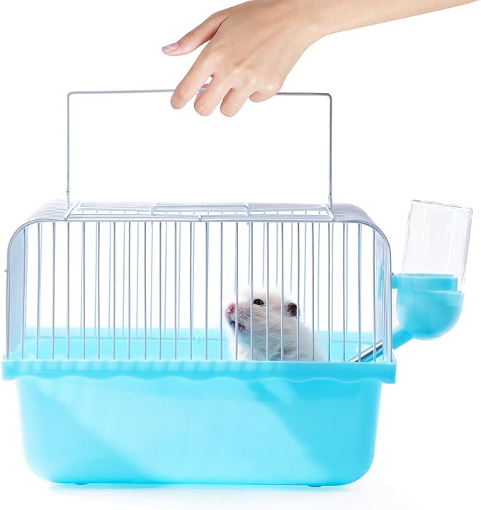 Small Hamster Cage, Hamster Travel Carrier, Travel Cage, Portable, Hand-held, Breathable, Easy to Clean Carry, for Short Trip, Visit to The Pet Clinic, for Small Size Hamsters, Blue