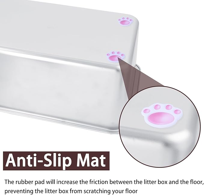 Stainless Steel Cat Litter Box for Adult Cats or Kitty/Kitten 18"x14"x6" Rust-Proof, High Side, Non Stick, No Smell, Easy to Clean Metal Cat Litter Box