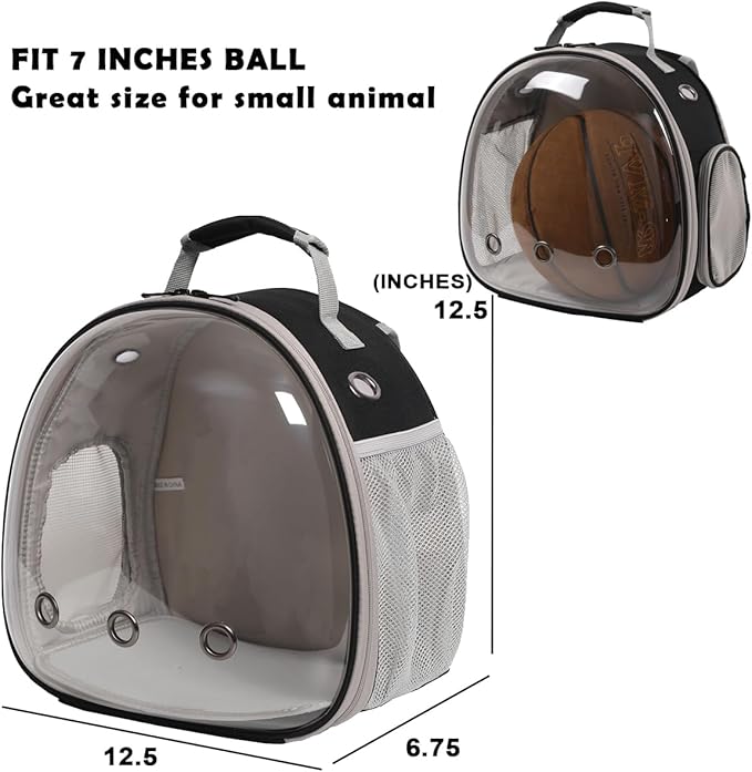 Guinea Pig Backpack Carrier, Bearded Dragon Carrier Backpack with Clear Bubble Window,Small Animal Travel Backpack for Hedgehog Rat Parrot,Rabbit,Sugar Glider,Airline Approved(Black, Backpack)