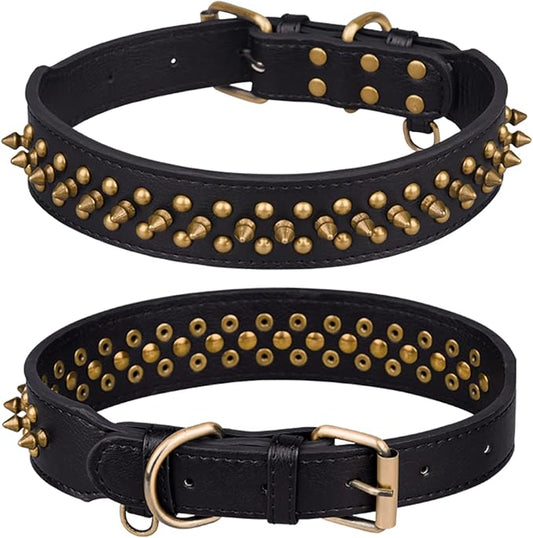 Spiked Dog Collar, Mushrooms Rivet Studded Adjustable Pu Leather Pet Collars for Cats Puppy Dogs (S, Black1)