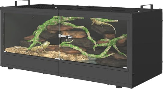 YBING 20 Gallon Reptile Terrarium - Bearded Dragon Tank with Glass Door, Front Opening Reptile Tank 28" x 12"x 12", Metal Frame, Terrarium Habitat for Geckos, Lizard, Snakes, Turtles