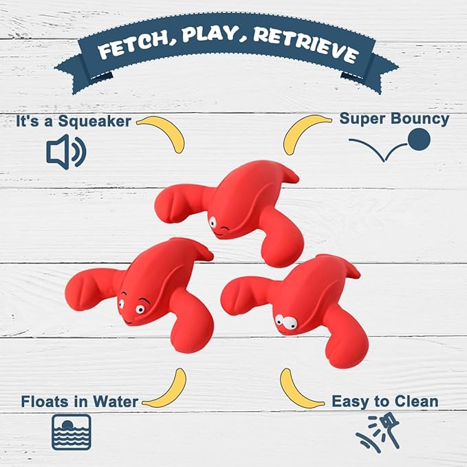 3 Pack Squeaky Dog Toys, Soft Latex Rubber Squeaky Ball for Small Dogs Puppies, Cute Bounce Squeak Lobster Pet Dog Toy