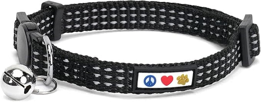 Pawtitas Reflective Cat Collar with Safety Buckle and Removable Bell Cat Collar Kitten Collar Black Cat Collar One Size
