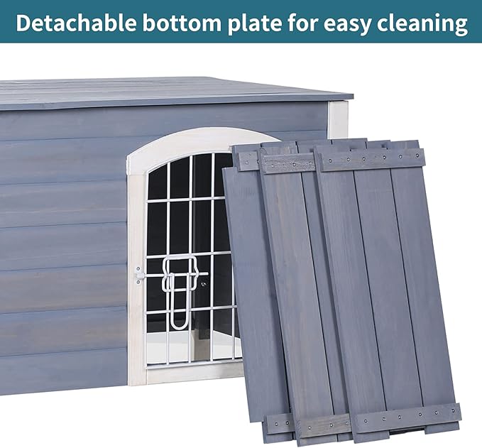 Petsfit 31.5” Indoor Dog House with Lockable Iron Door, Wooden Dog Houses for Indoor Dog with Elevated Floor