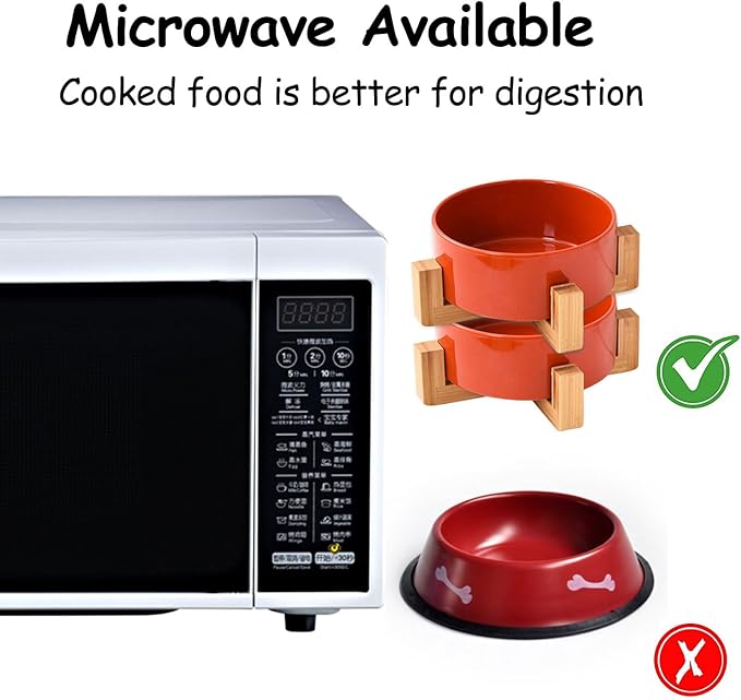 Petygooing Ceramic Dog Cat Bowl Set with Stand - Medium Dog Bowls, Anti-Slip Set of 2 - 28 OZ /3.6 Cups - Rust Red