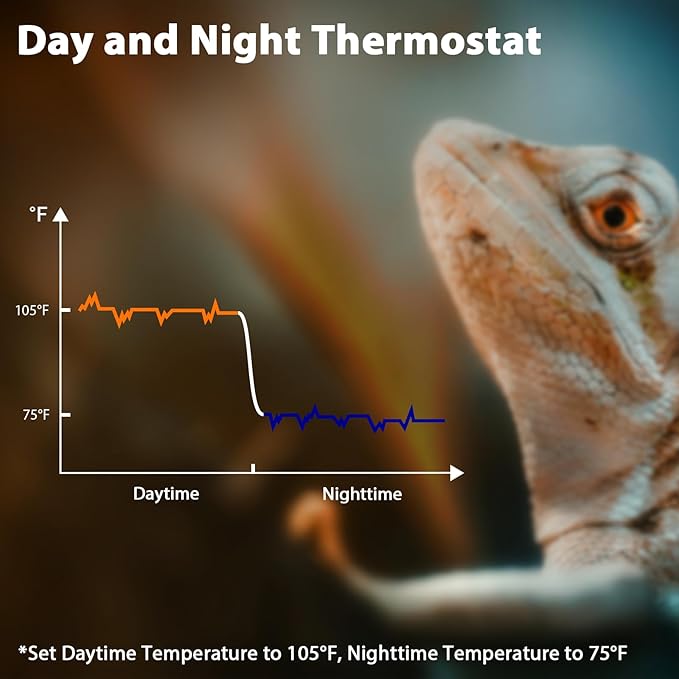 8.5-Inch Day/Night Thermostatic Reptile Heat Lamp with 150W Ceramic Heat Emitter (Non-Light Emitting) - Heat Lamp Temperature Controller for Bearded Dragons, Snakes & Lizard, E26