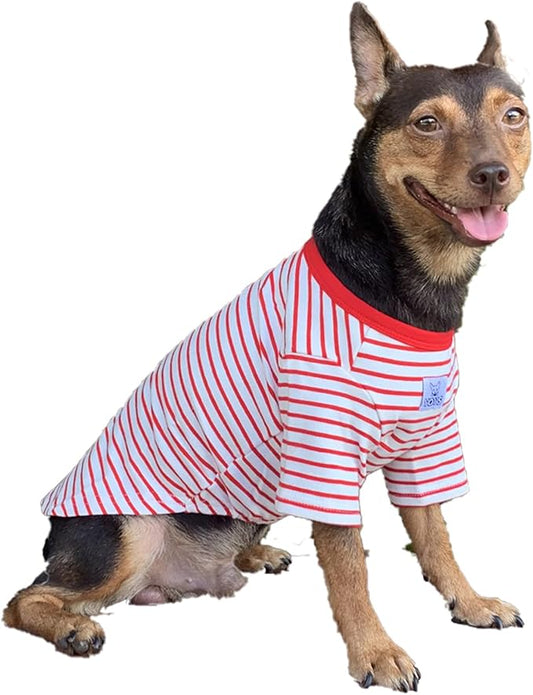 YQYS Pet T-Shirts Thick Striped Cotton Tee Shirt for Small Dogs and Cats Puppy Clothes Apparel Clothing for Teacup Chihuahua Yorkie Poodle Red White XLarge