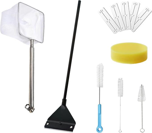 7 in 1 Aquarium Cleaning Tool Kit Betta Fish Tanks Cleaning Accessories Set Includes Seaweed Scraper with Handle, Sponge Brush, Fishing Net and Pump Brush