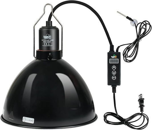 LUCKY HERP Reptile Light Fixture 250W (No Temperature Control Function), Aluminum 8.1inch Dome Reptile Lamp Fixture, Reptile Heat Lamp Fixture for UVB Bulb Basking Heat Bulb