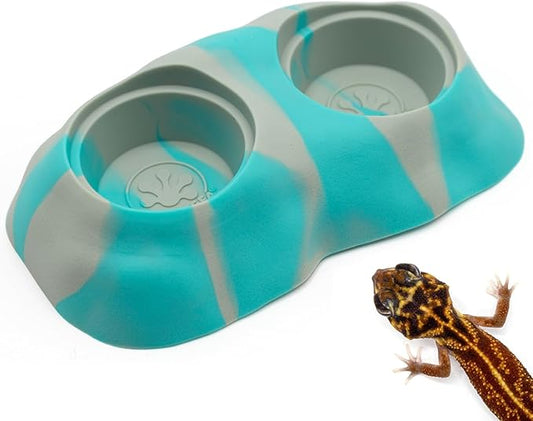 Pangea Ultimate Eco Dish, Crested Gecko Food and Water Bowl for Terrestrial Lizards, Durable Silicone Feeding Accessory for Reptile Terrariums 3.125in x 5.5in (Turquoise Marble)