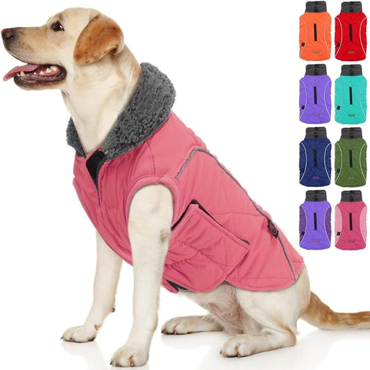 EMUST Dog Jackets for Winter, Cold Weather Coats for Dogs, Soft Winter Jackets for Medium Large Dogs, Pink, L